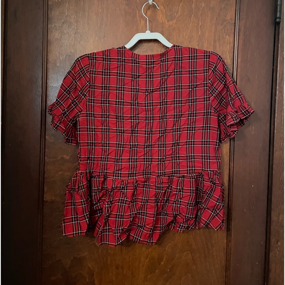 Madewell Studio Ruffle-Hem Top in Clanton Plaid Size S - Picture 2 of 5